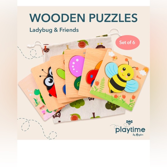 Great Condition Wooden Puzzles for Toddlers Set of 6 Includes Storage Bag - Picture 3 of 10